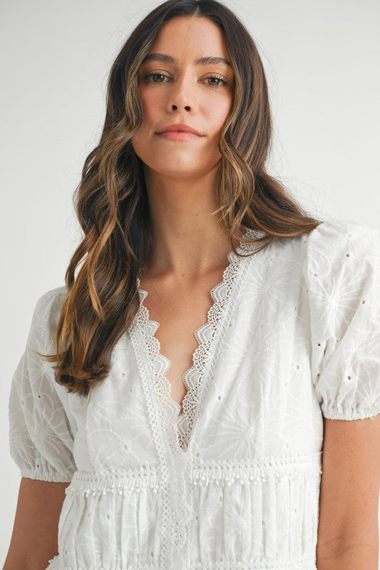 White Eyelet Lace Mini Dress