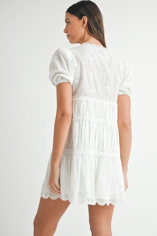 White Eyelet Lace Mini Dress
