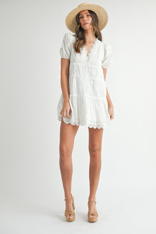 White Eyelet Lace Mini Dress
