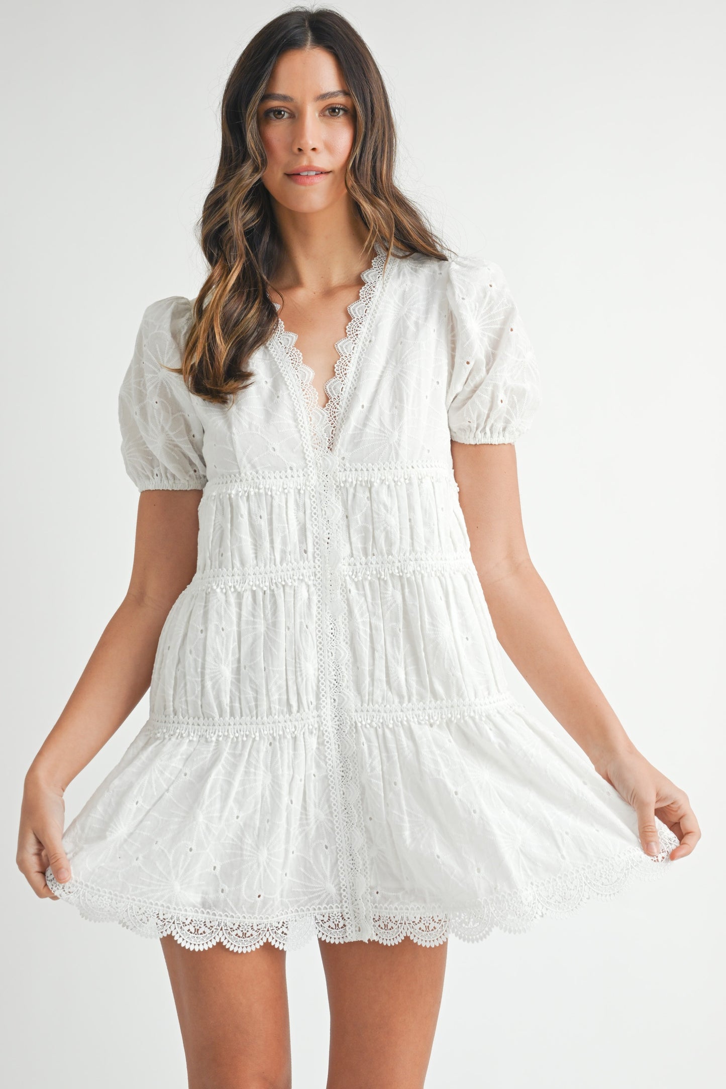 White Eyelet Lace Mini Dress