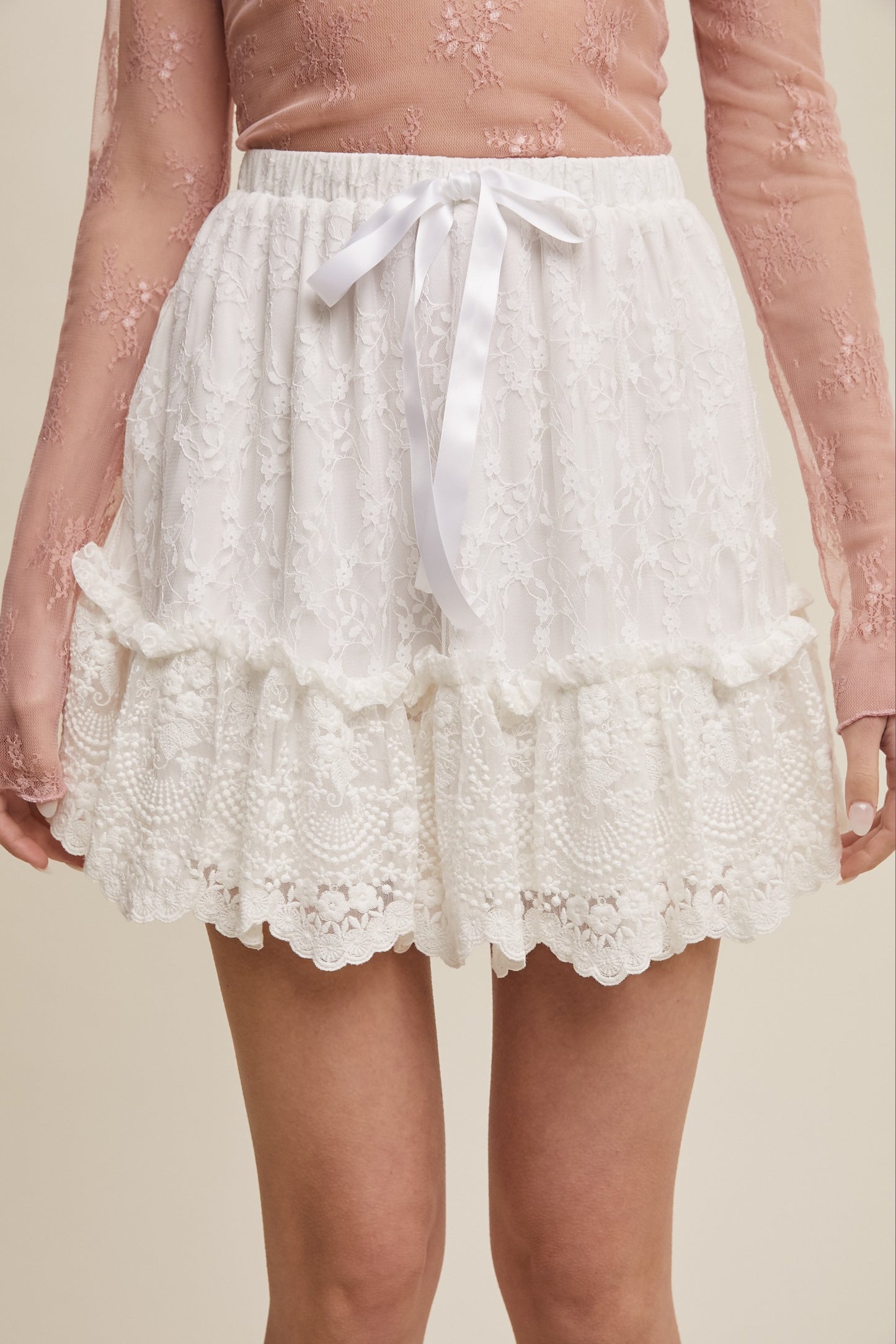 White Lace Tiered Mini Skirt