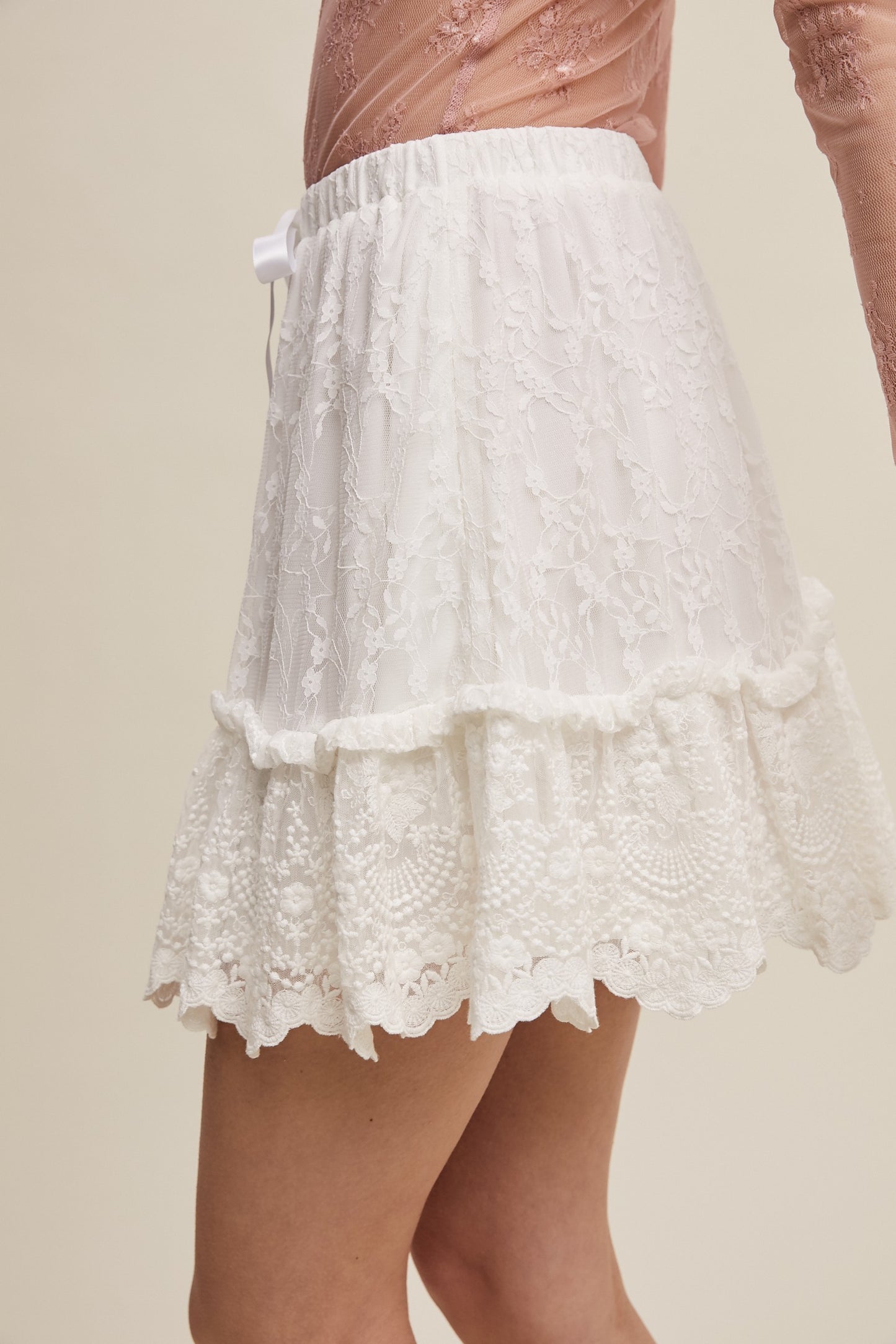 White Lace Tiered Mini Skirt