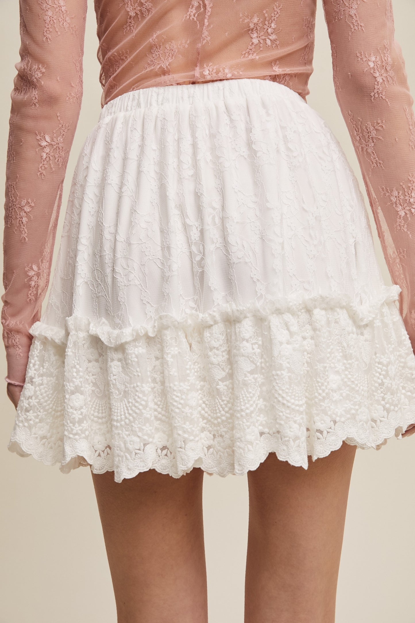 White Lace Tiered Mini Skirt