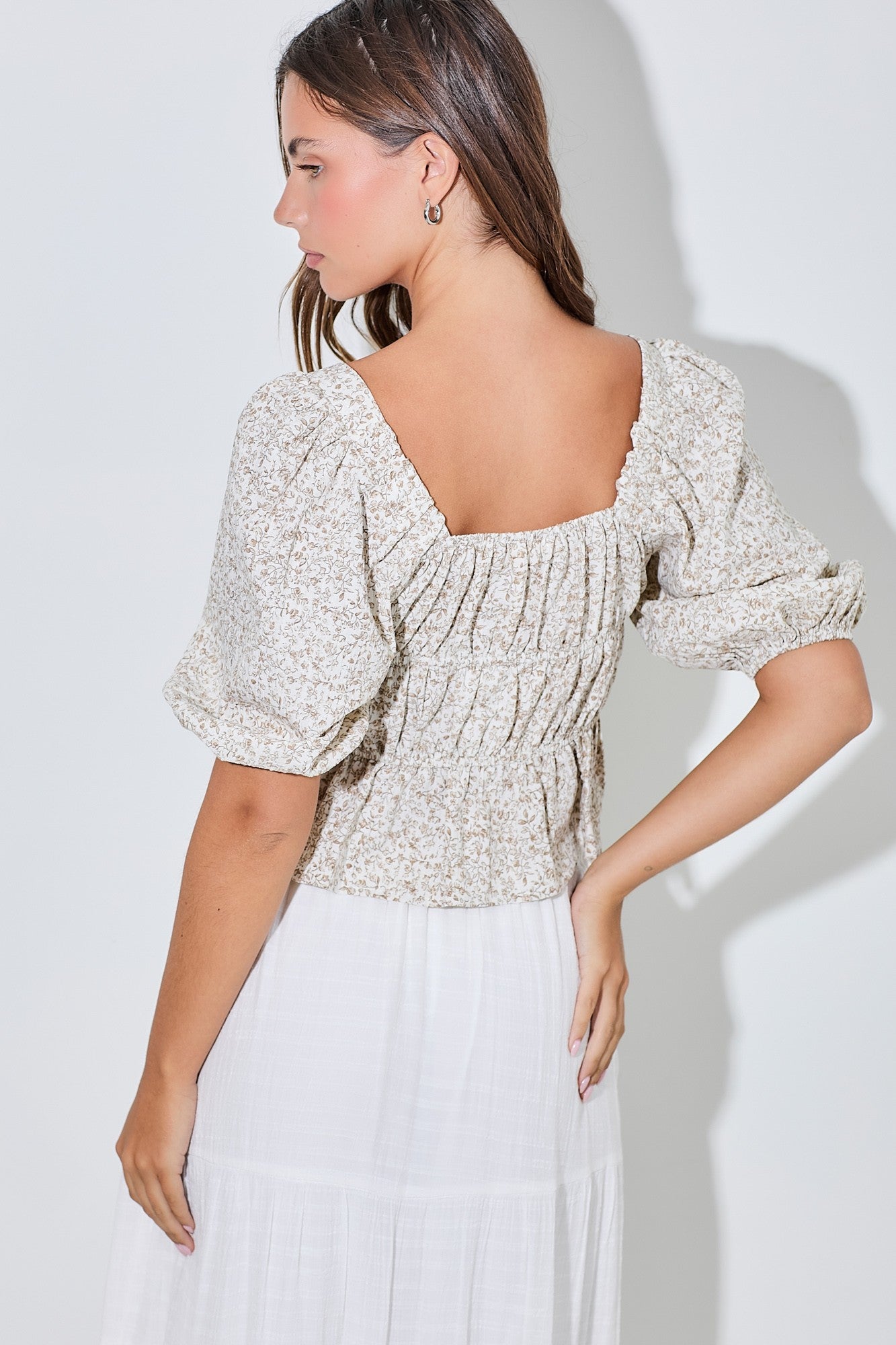 Taupe Multi Floral Top