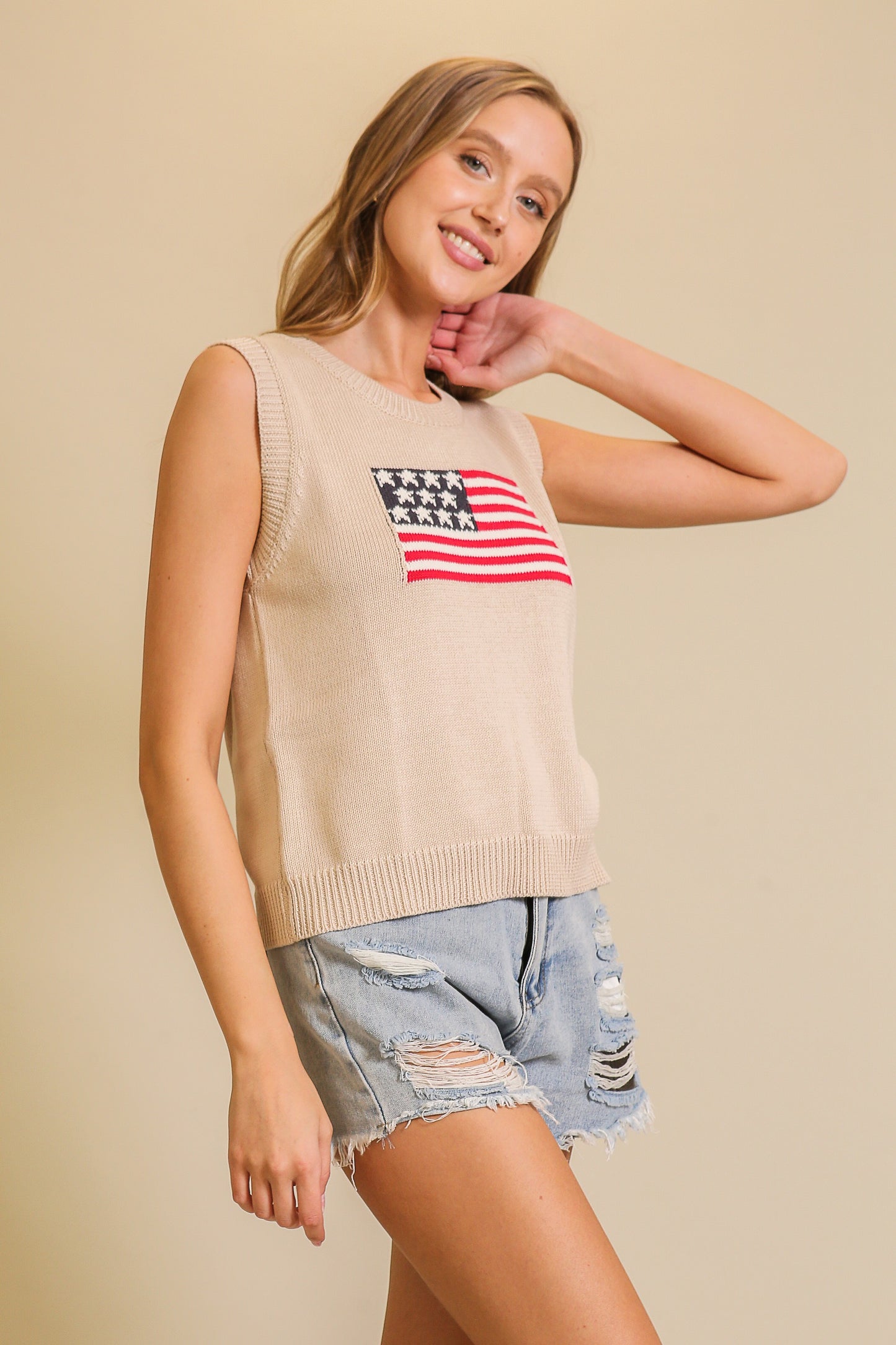 USA Flag Sweater Tank Top