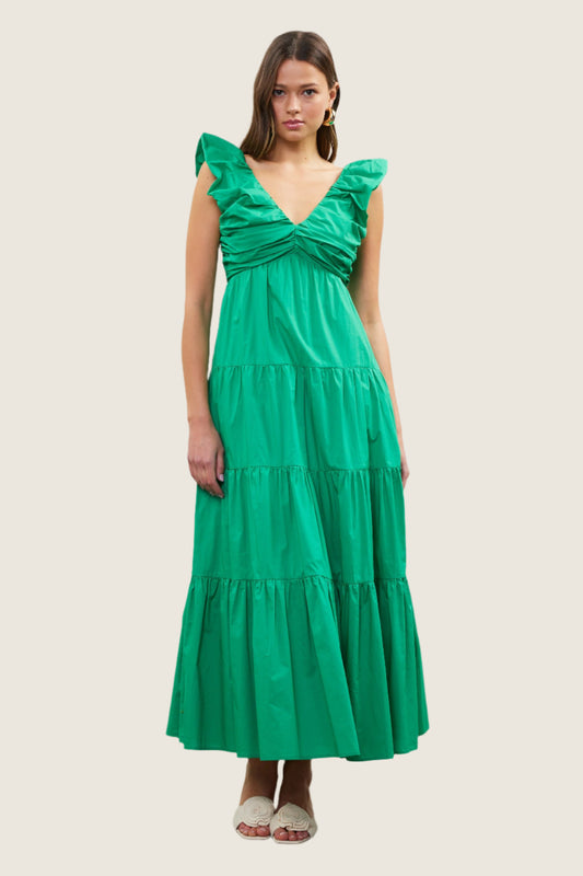 Kelly Poplin Shirred Maxi Dress