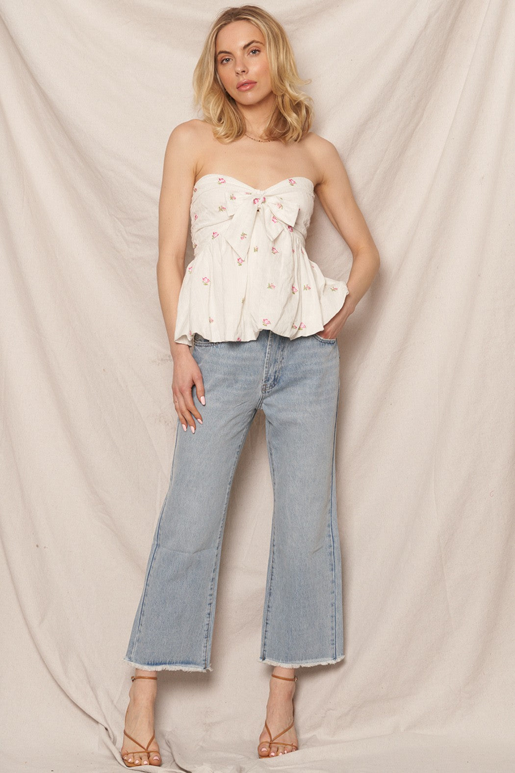 Floral White & Pink Tube Top