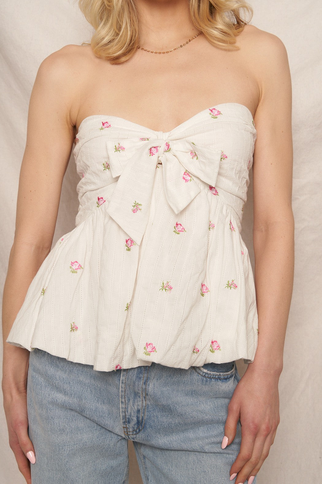 Floral White & Pink Tube Top