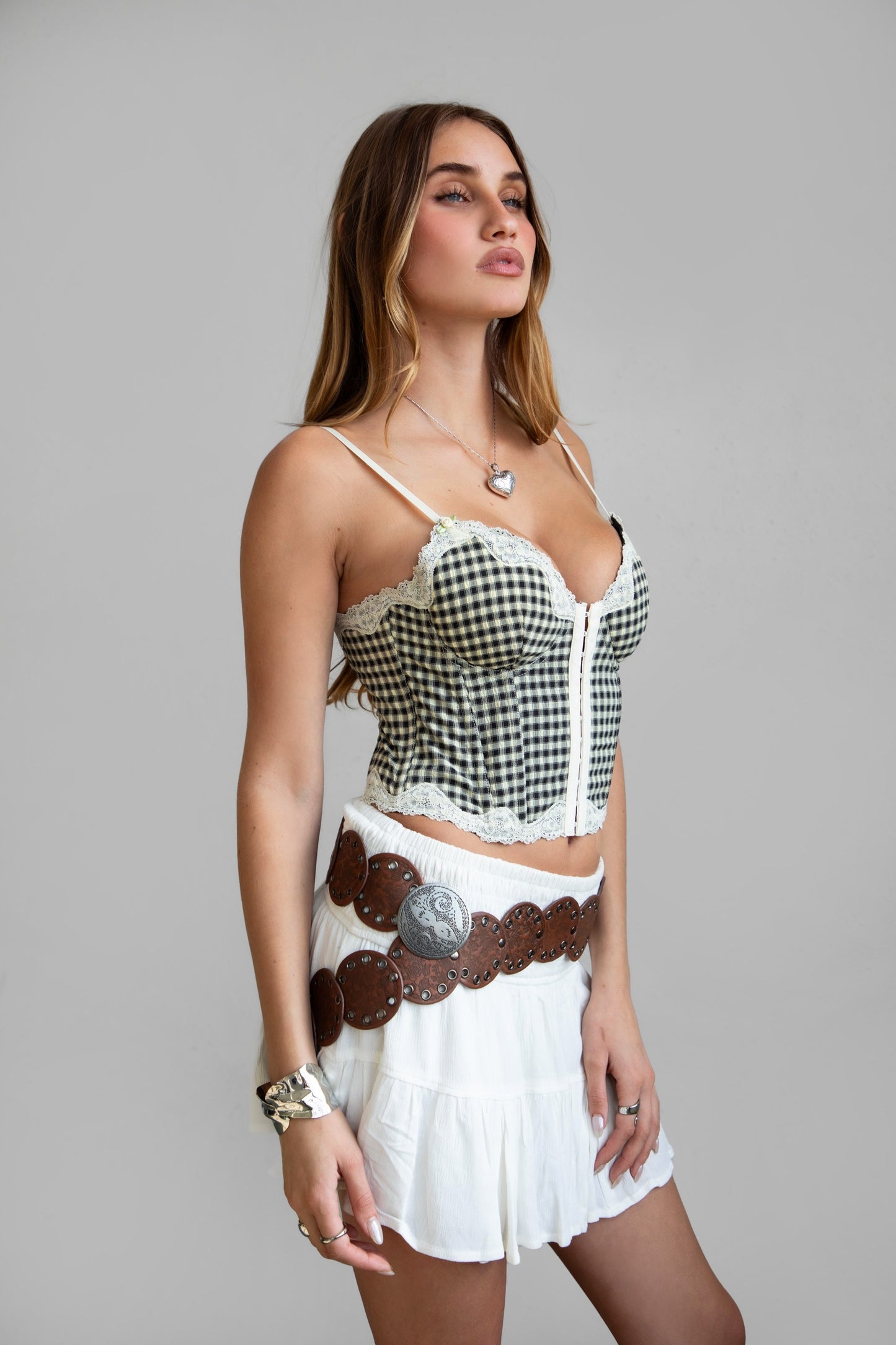 Gingham Crepe Bustier Top