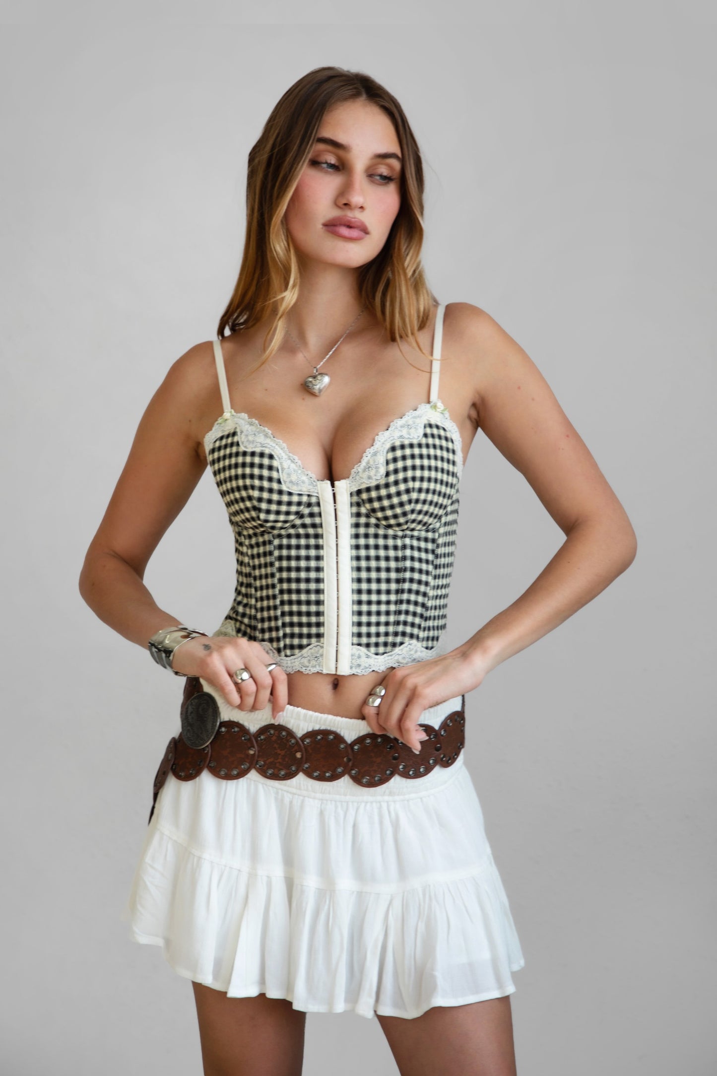 Gingham Crepe Bustier Top