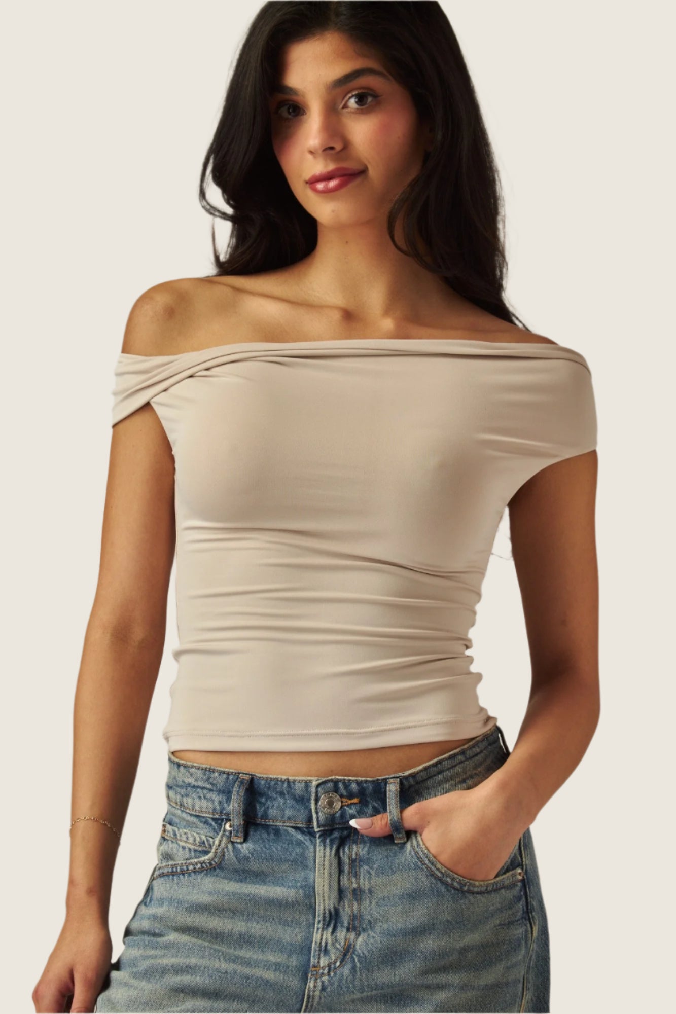 Off Shoulder Double Layer Top