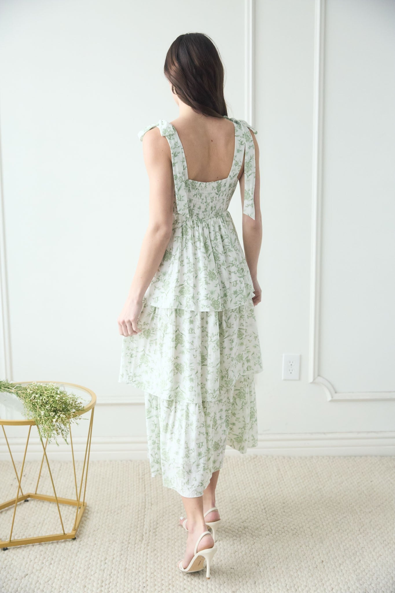 Sage & White Floral Tier Maxi Dress