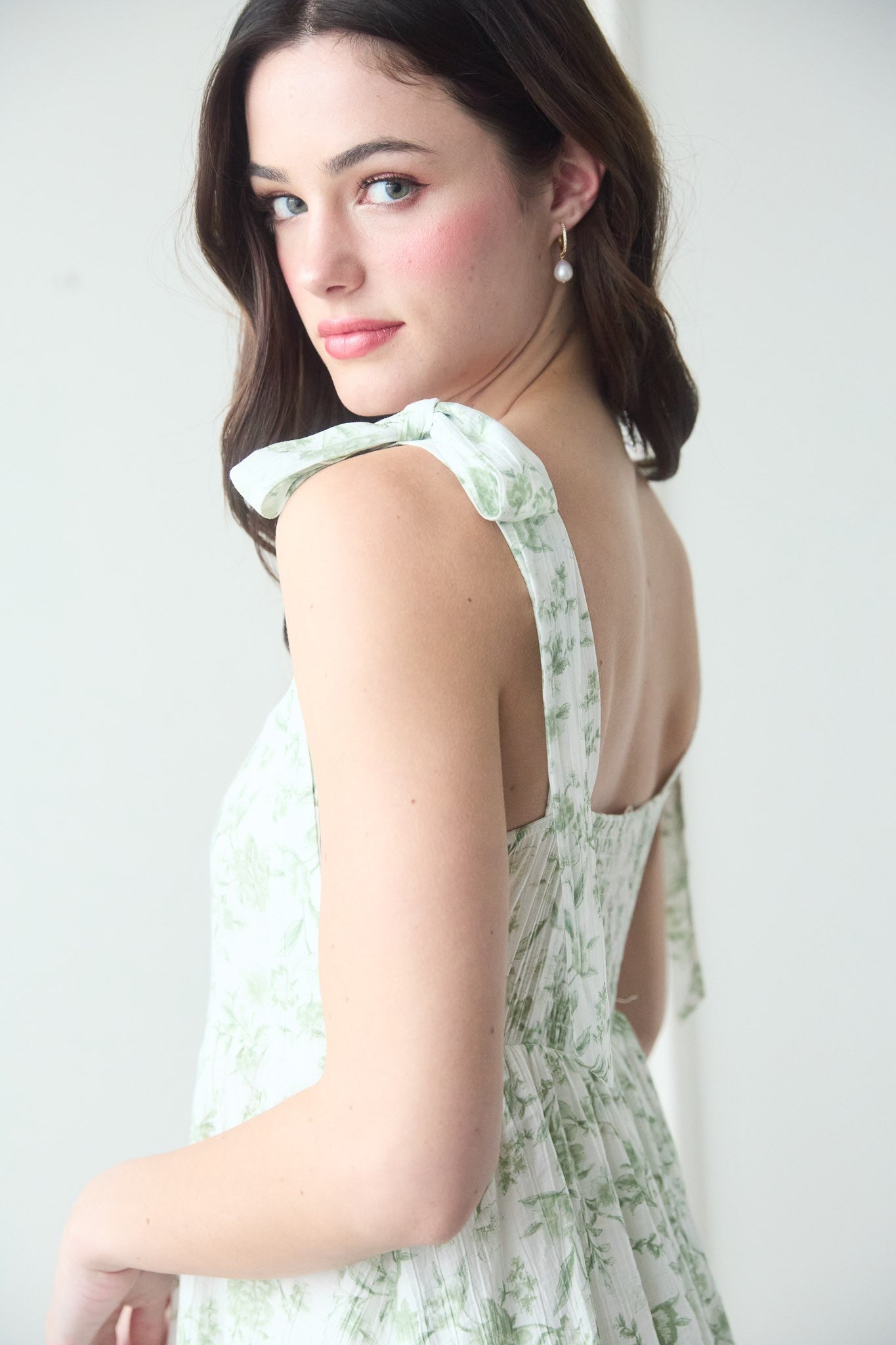 Sage & White Floral Tier Maxi Dress
