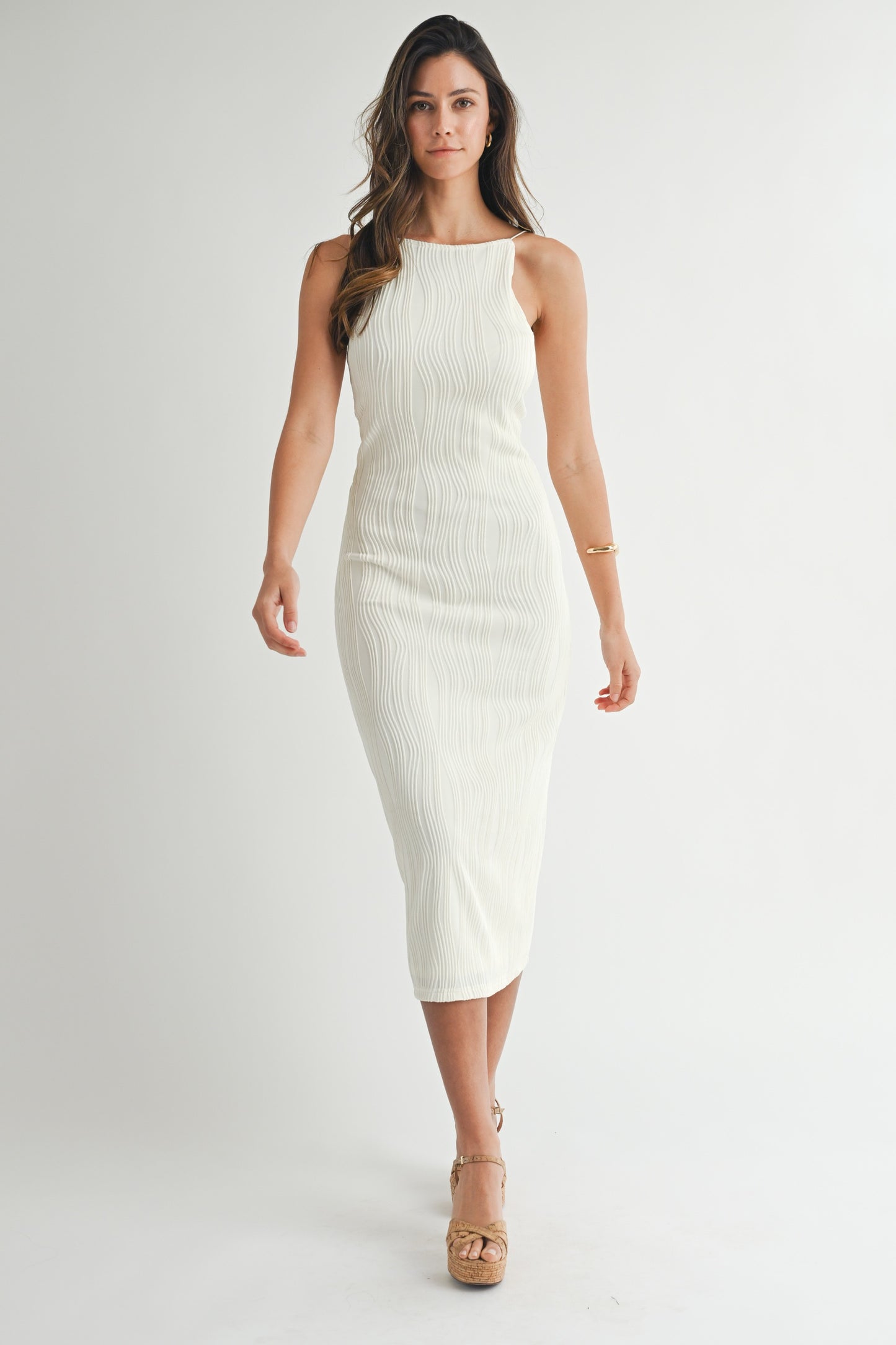 Textured Curvy Line Bodycon Midi Dress