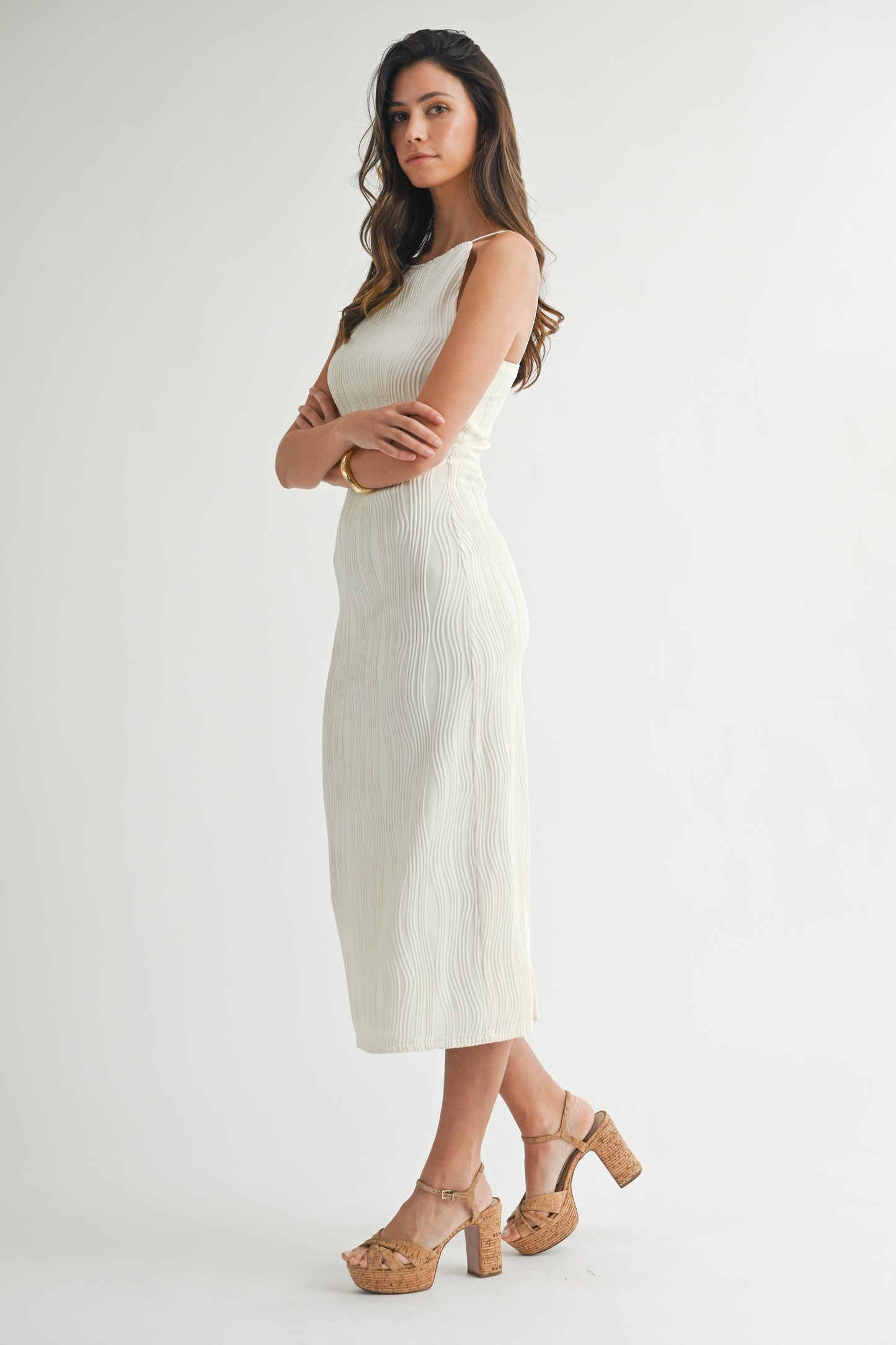 Textured Curvy Line Bodycon Midi Dress