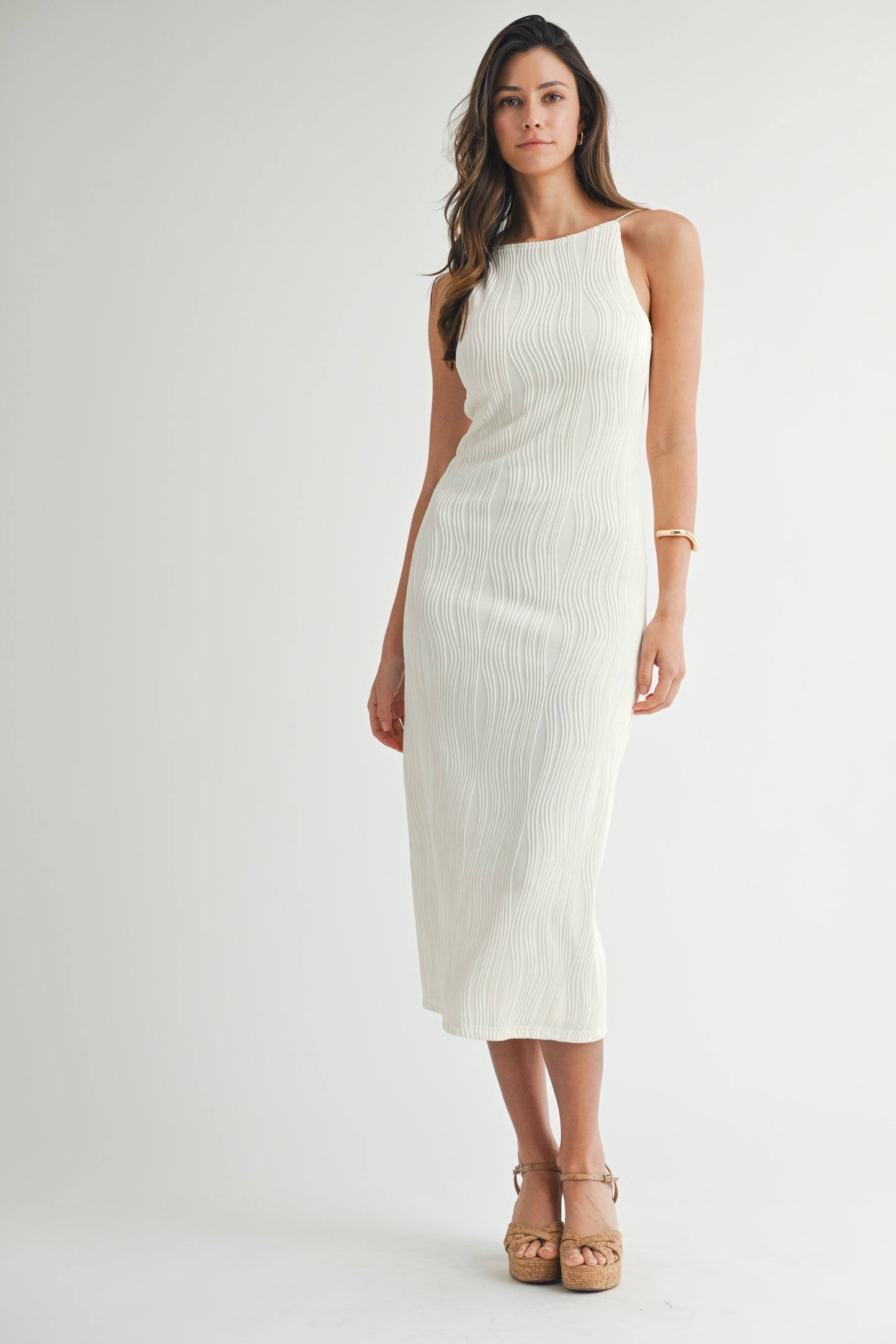 Textured Curvy Line Bodycon Midi Dress