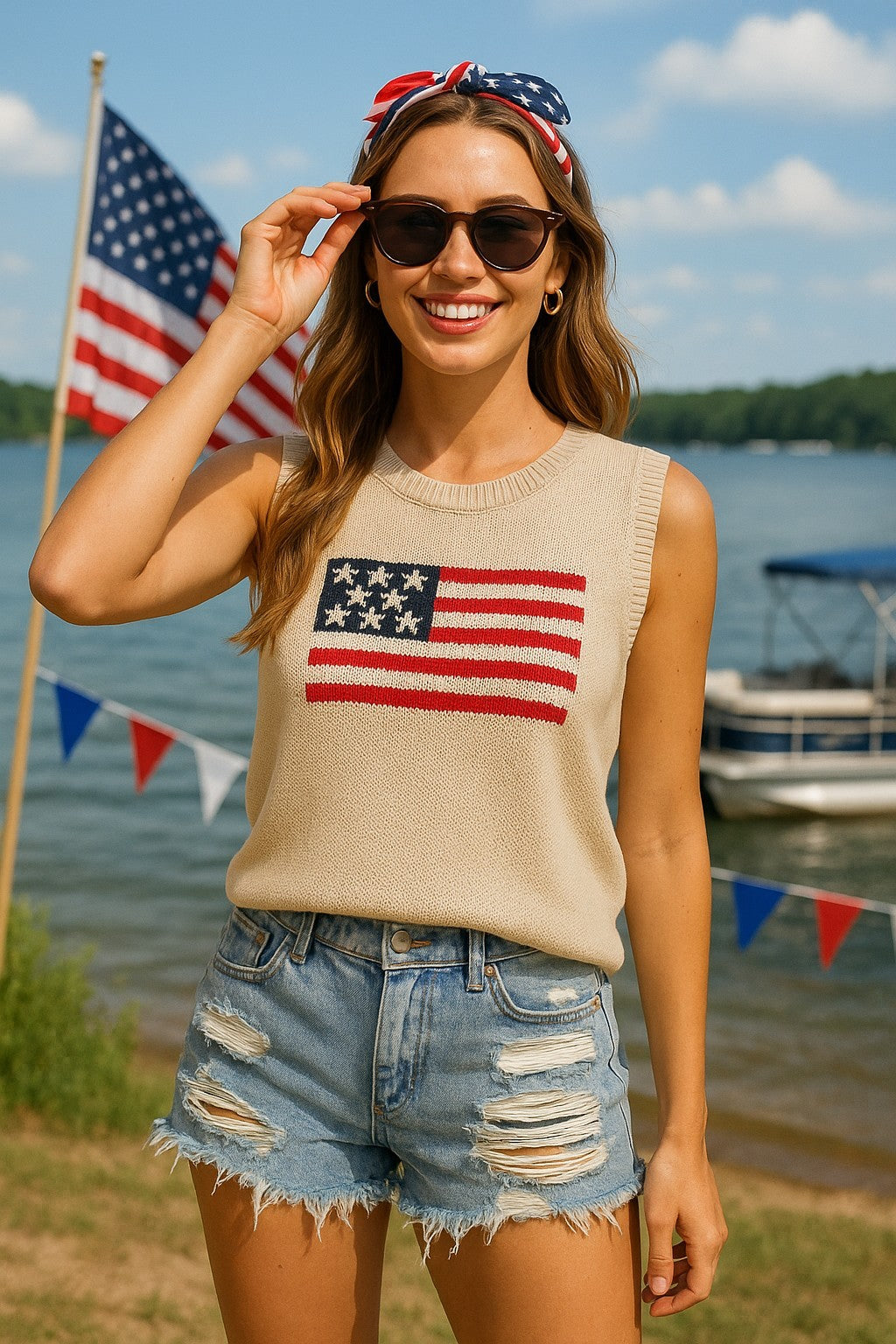 USA Flag Sweater Tank Top