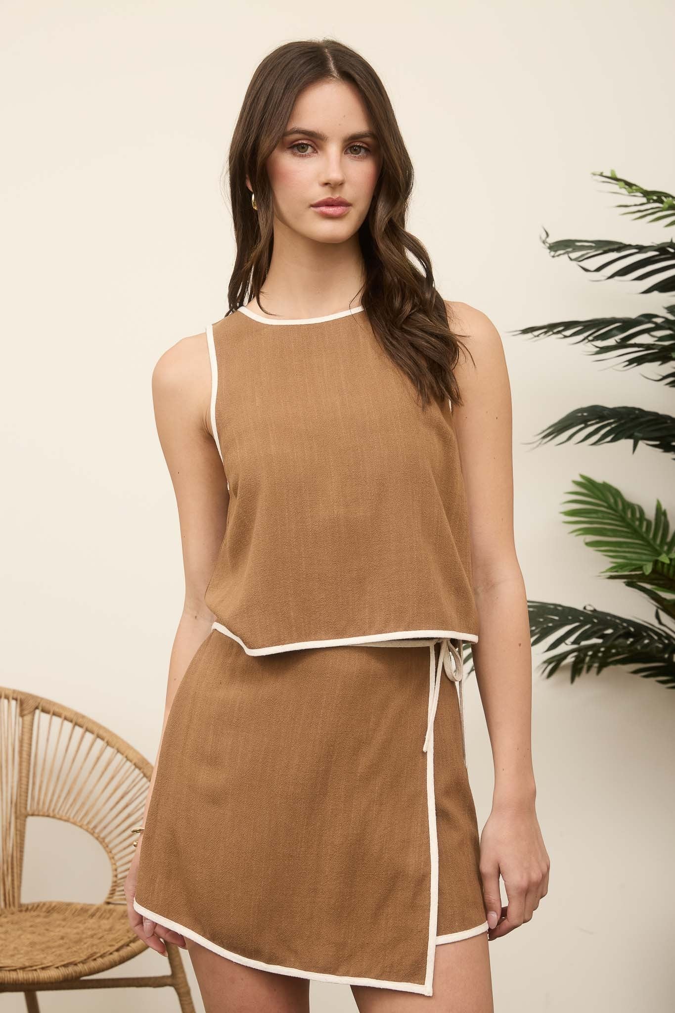Contrast Trim Brown Skort and Top Set