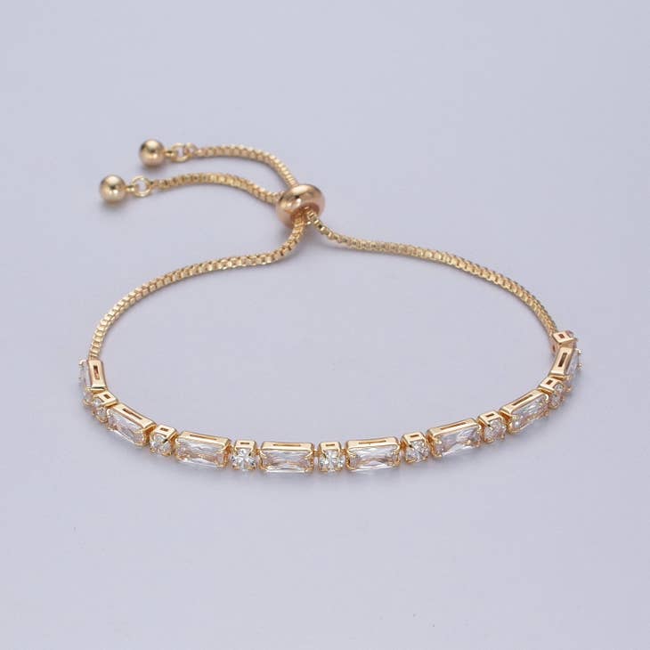 Gold Clear Baguette Adjustable Bracelet