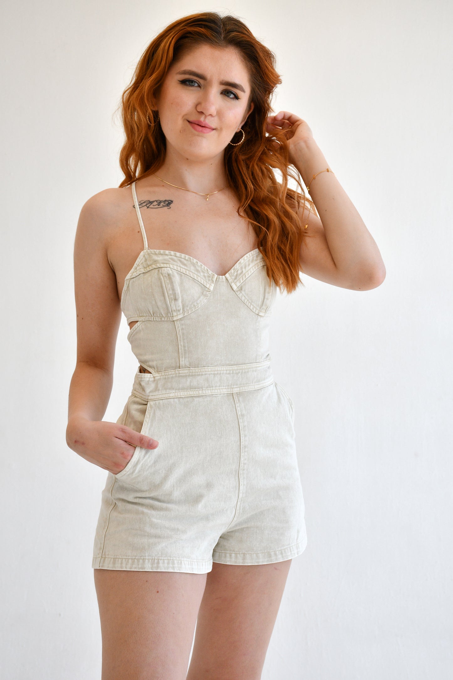 Open Back Denim Romper