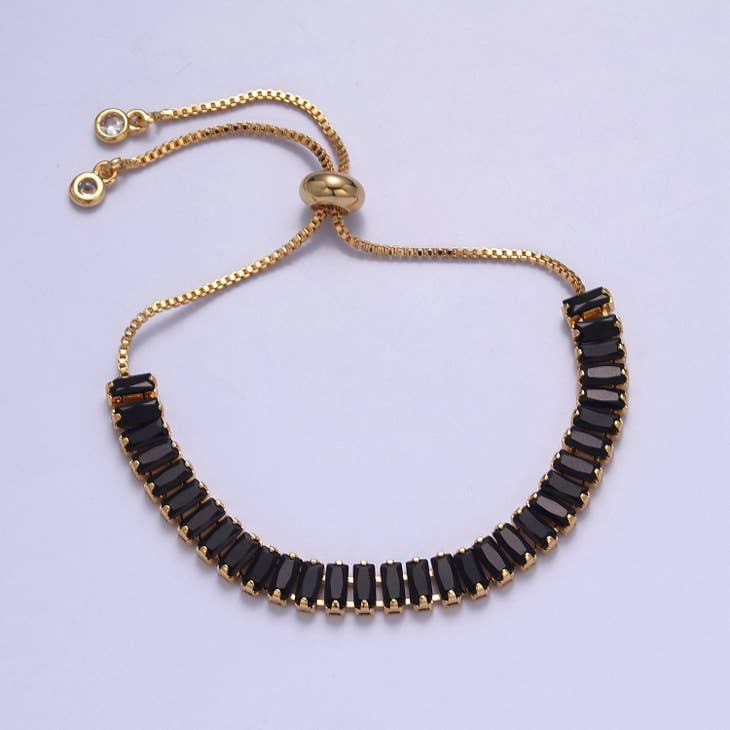 Black Baguette Adjustable Bracelet