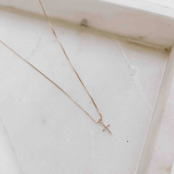 Mini Crystal Cross Necklace,Bottoms,GOLD JEWELRY- DEFIANT