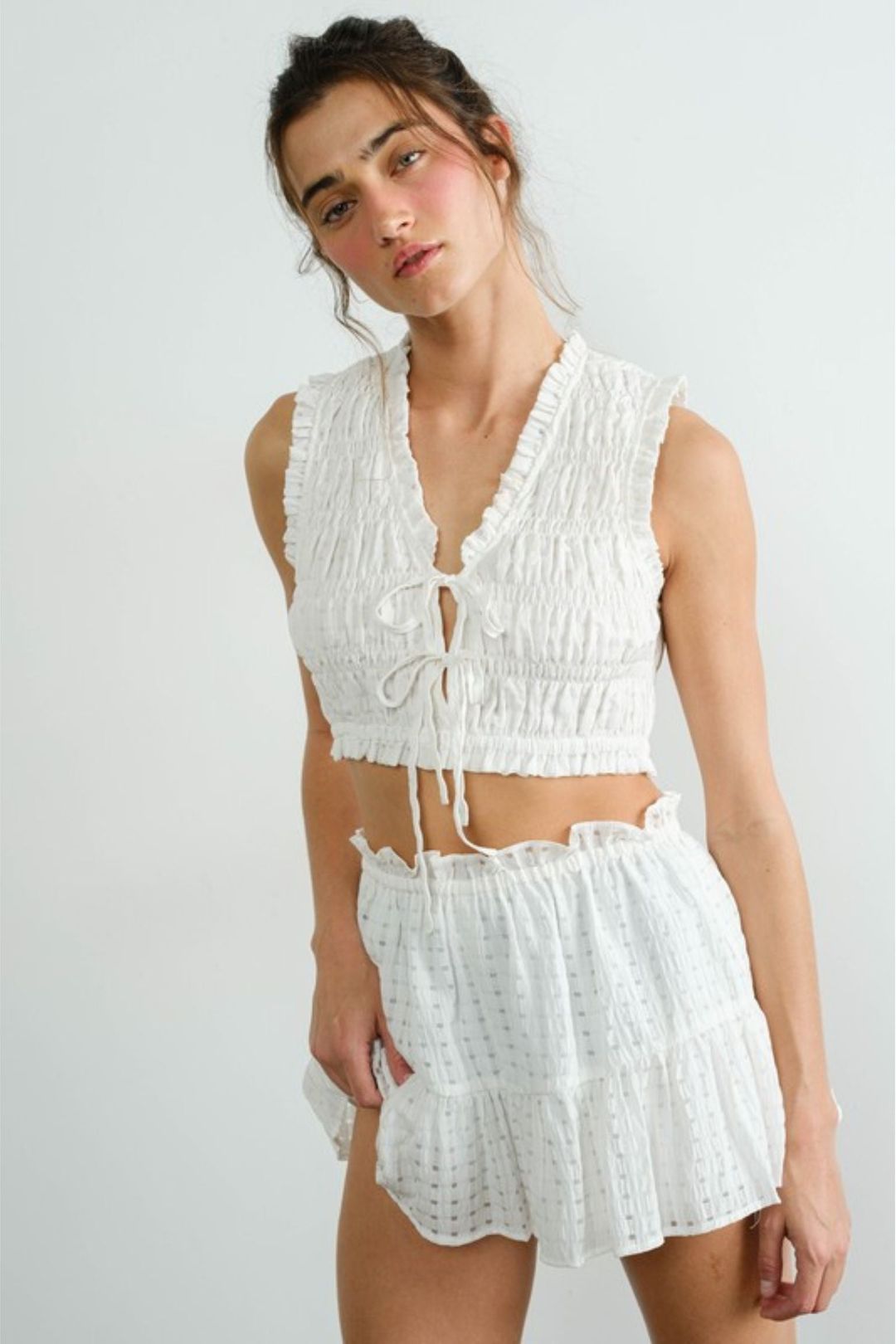 Crinkle Off White Top & Skort Set