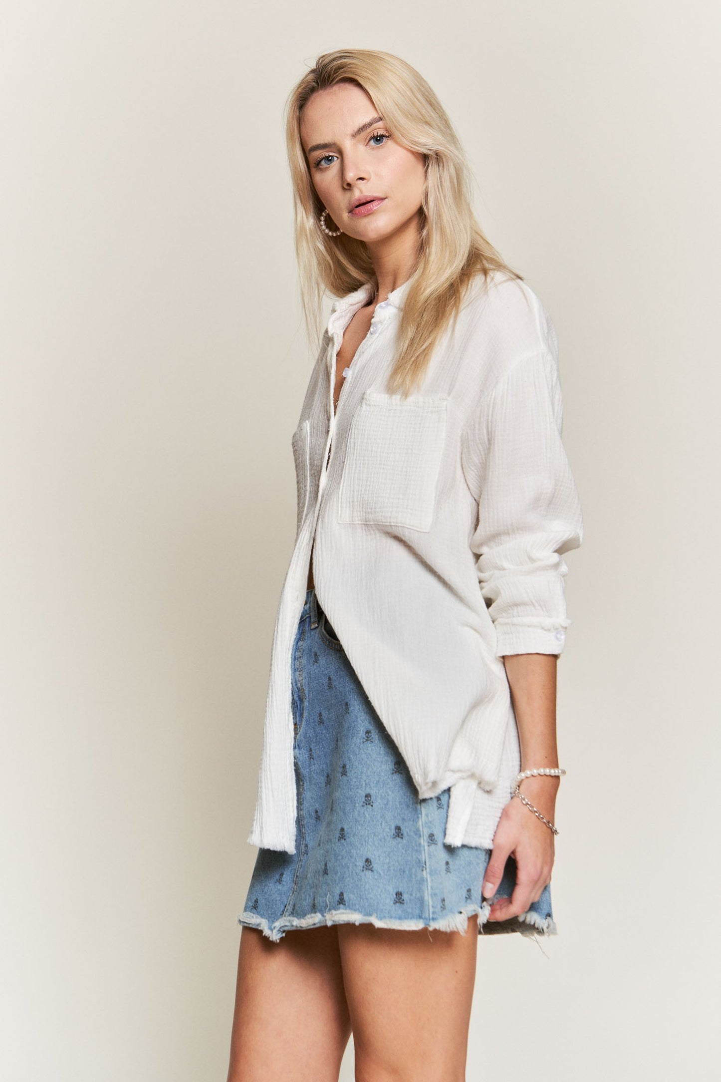 White Gauze Linen Button Down Top