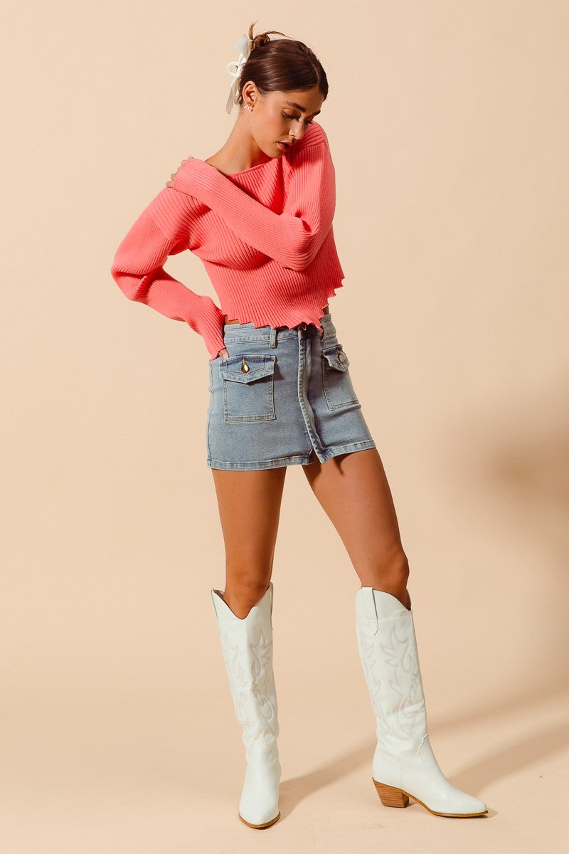 Denim Front Pocket Zipper Mini Skirt