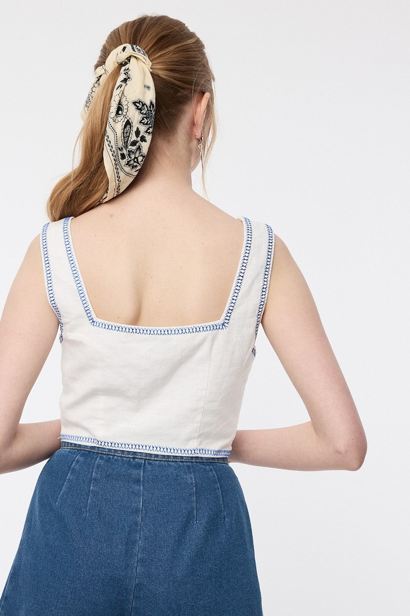 Floral Embroidered Detail Ties Top