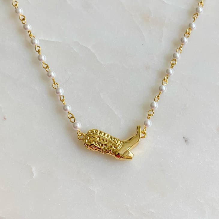 Cowgirl Boot Pearl Necklace
