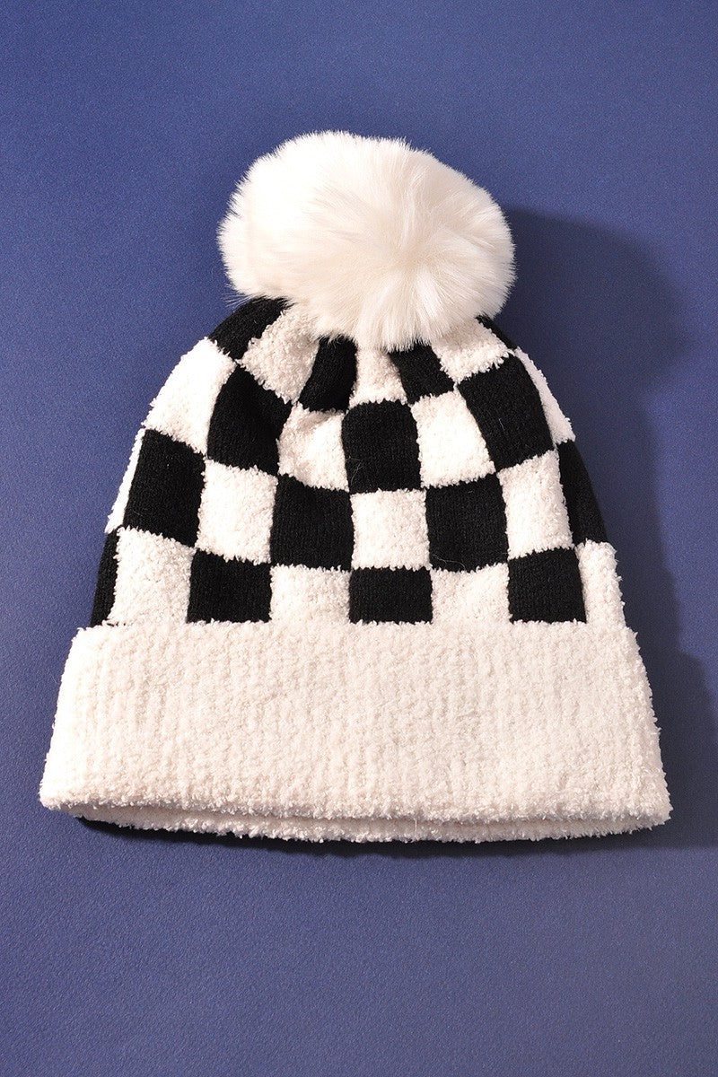 Checkered Pom Beanie