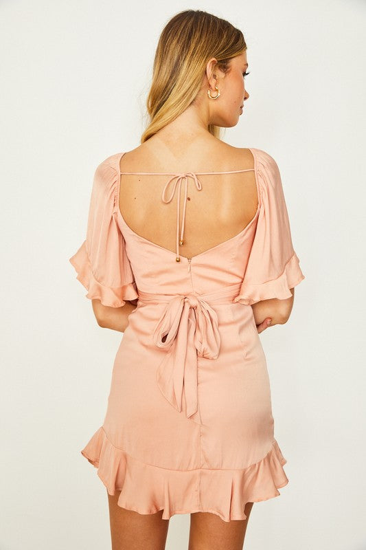 Fluted V-Neck Mini Dress (shipping only)