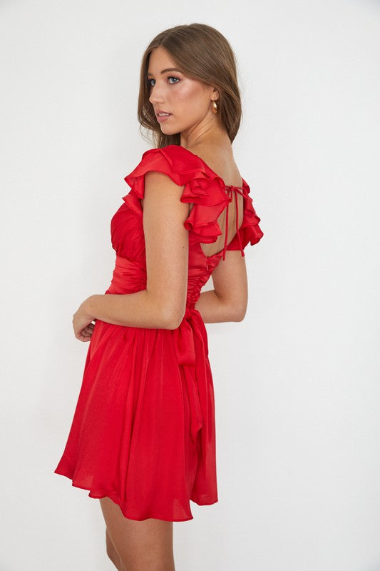 Ruffled Surplice Mini Dress (Shipping Only)
