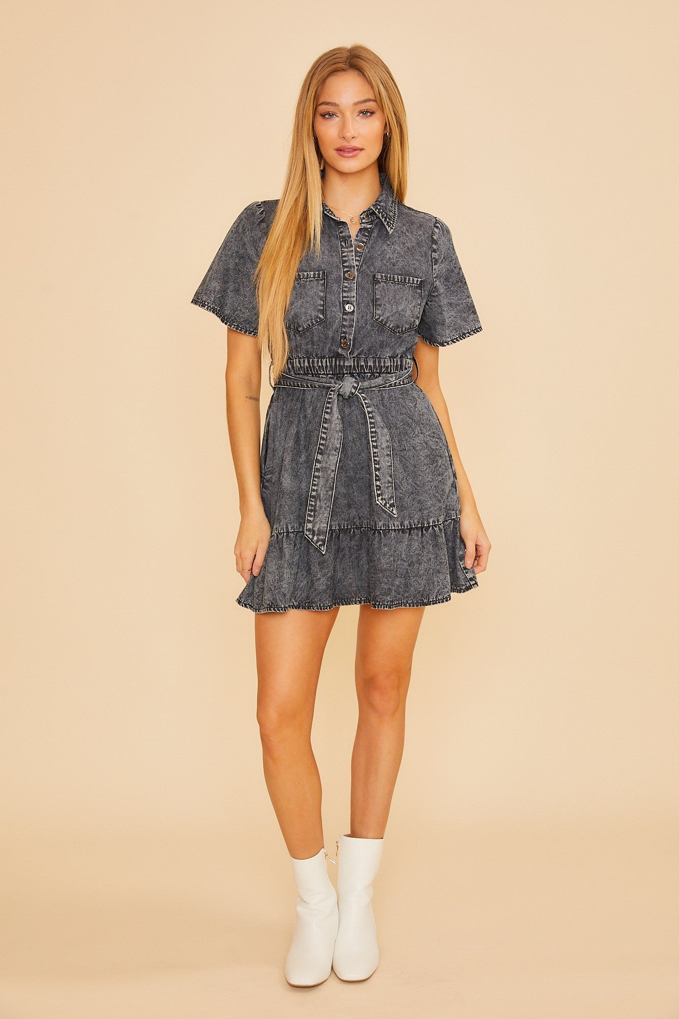 Button Up Denim Mini Dress