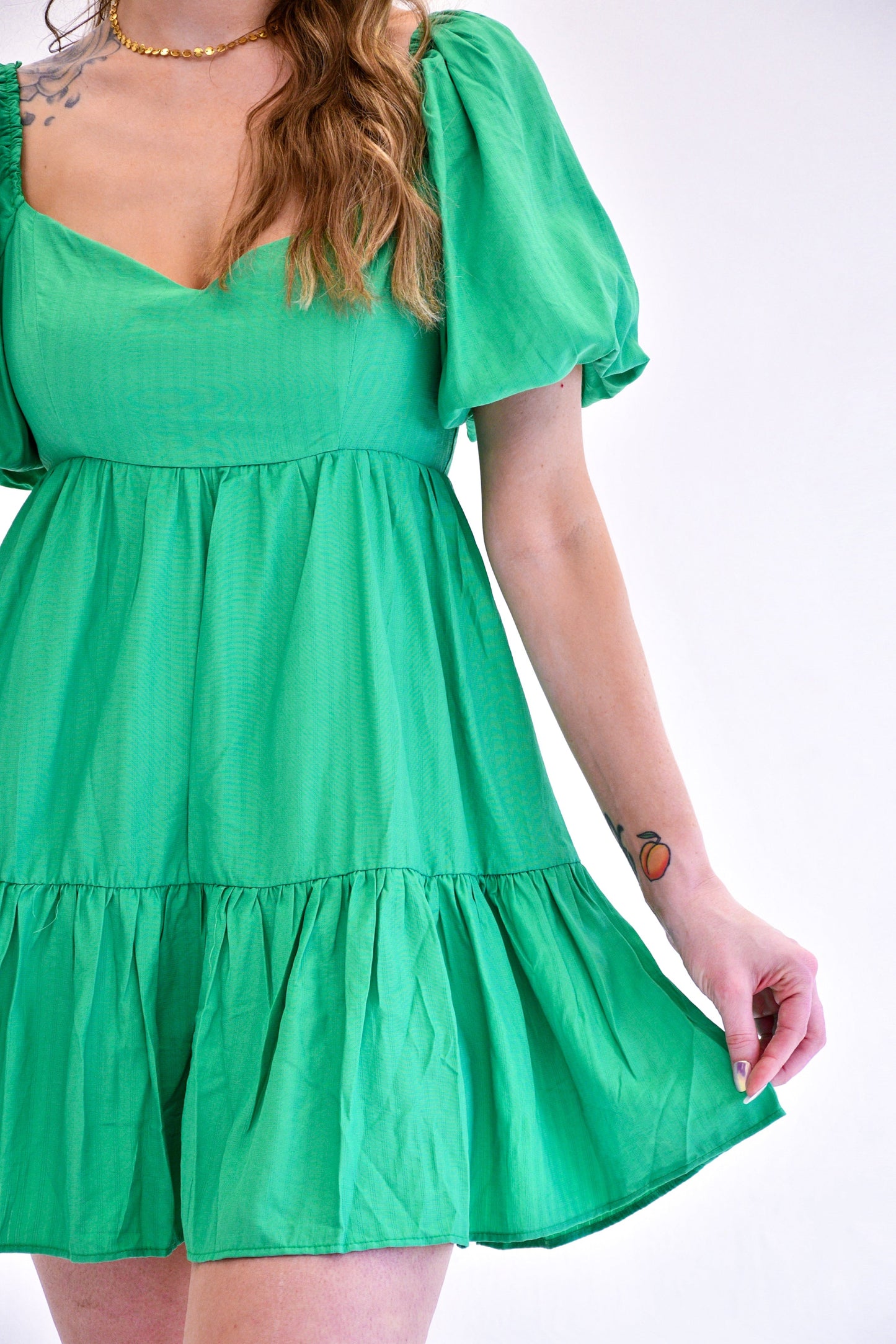 Puff Sleeve Kelly Green Dress