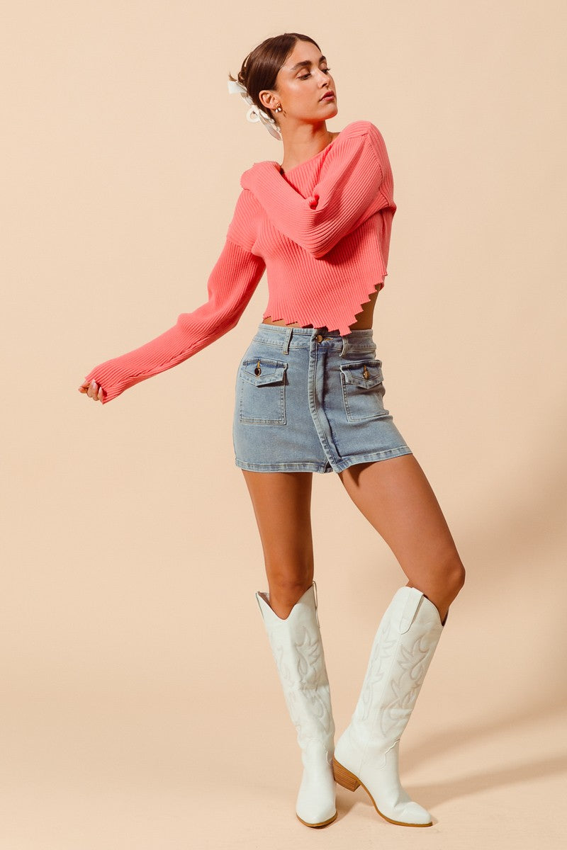 Denim Front Pocket Zipper Mini Skirt