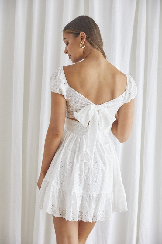 Eyelet Puff Sleeved Mini Dress (Shipping Only)