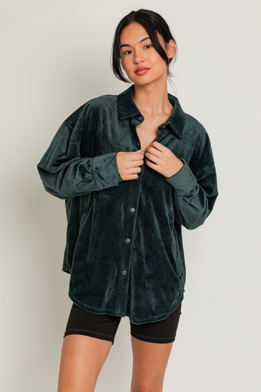 Dark Green Fleece Shirt Jacket