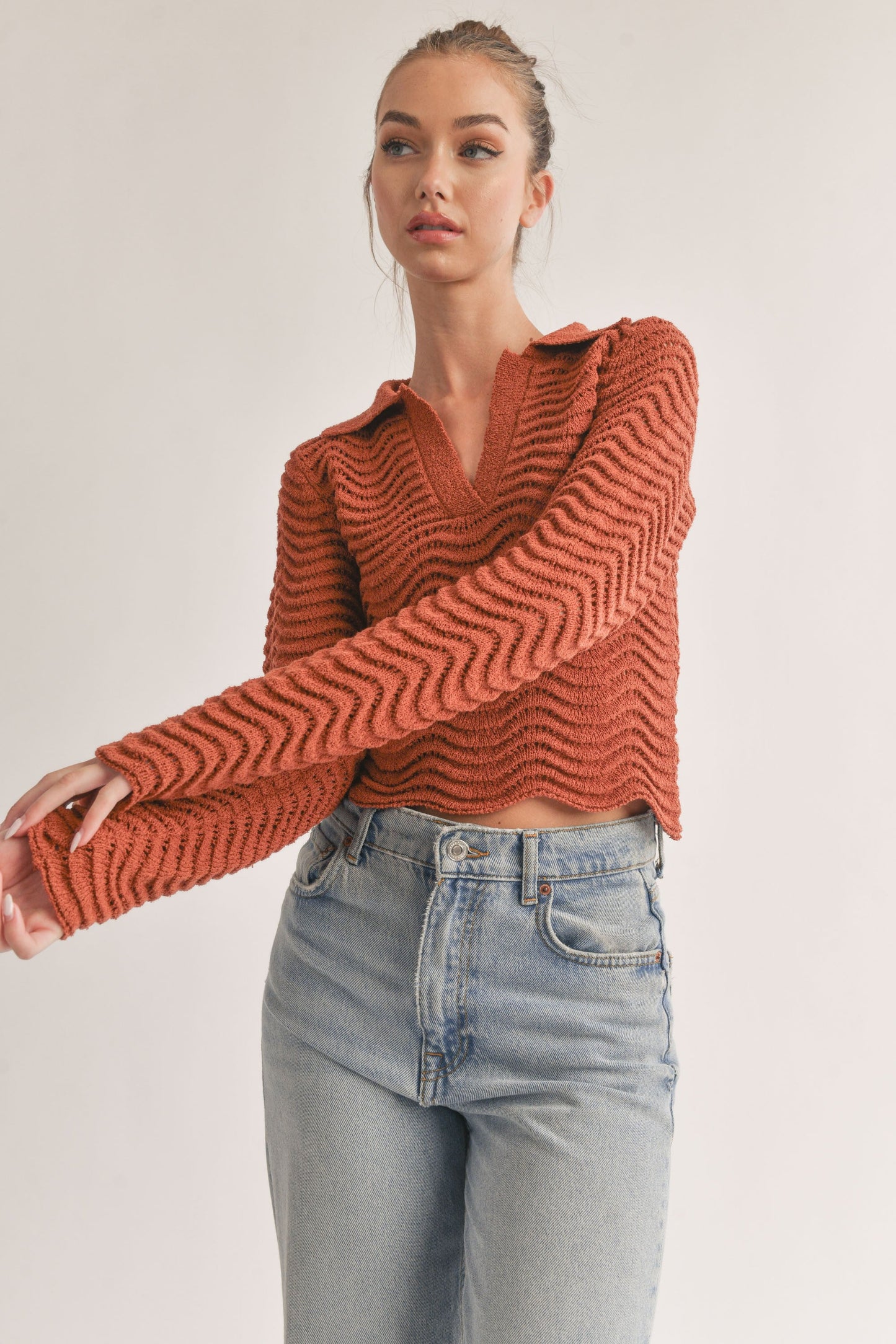 Scallop Edge Sweater Top