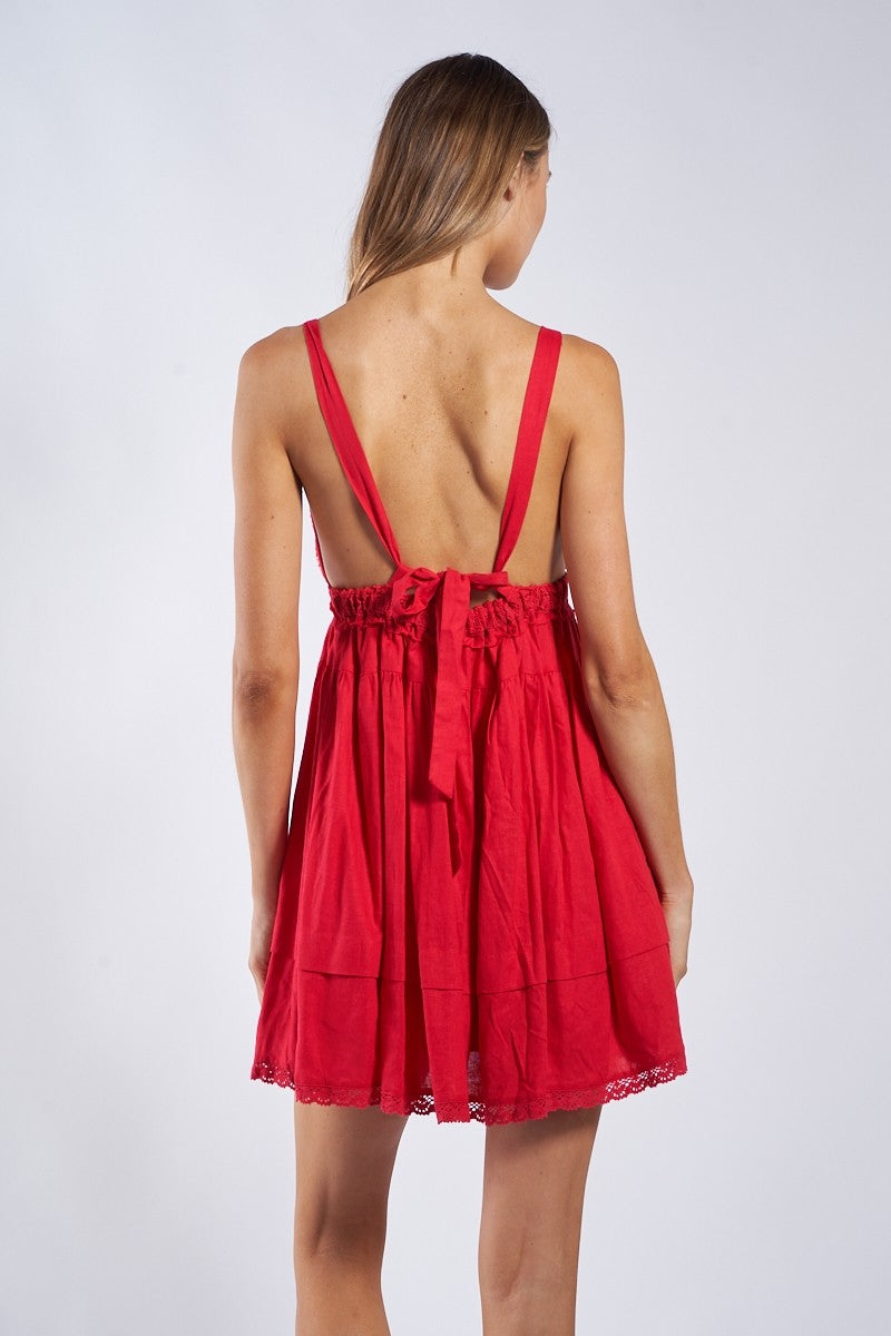 Red Linen Mini Dress