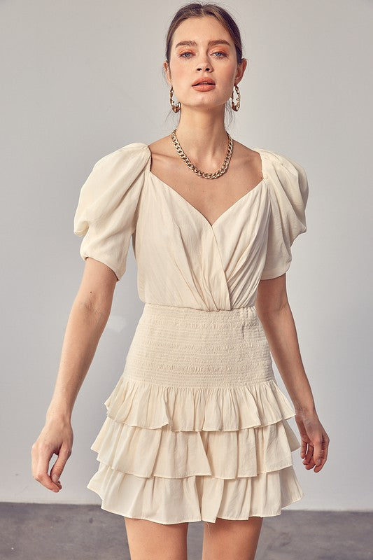 Puff Sleeves ruffle Dress (Shipping Only)