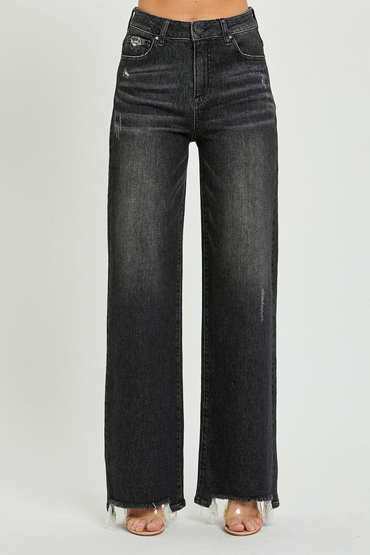 Washed Black Wide Leg Denim