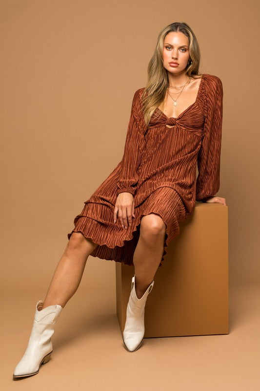 Plisse Cut Out Midi Dress (Shipping Only)