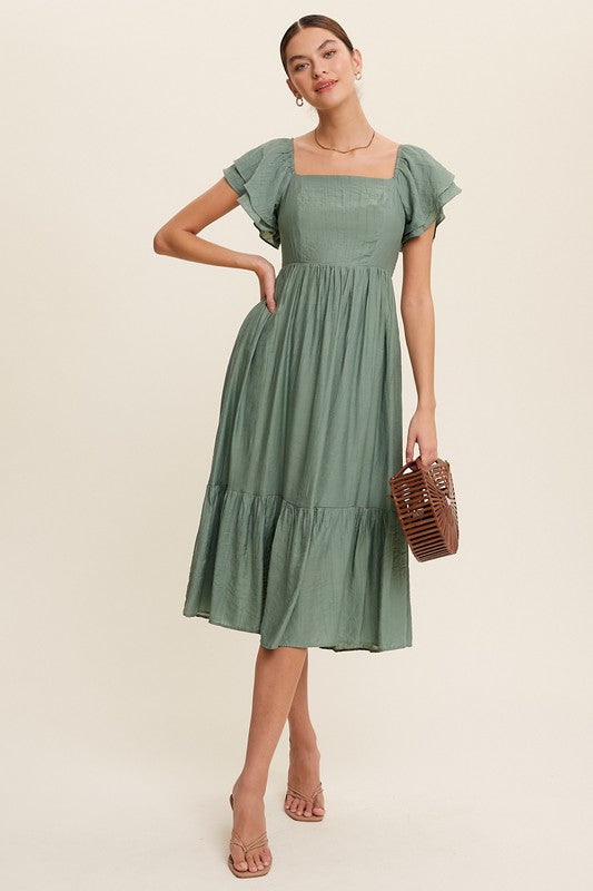 Ruffle Sleeve Maxi Dress (Shipping Only)