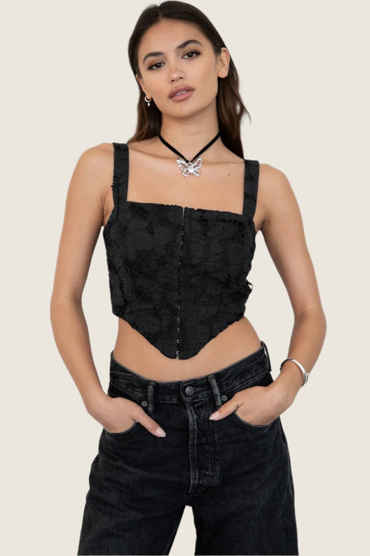 Black Textured Lace Corset