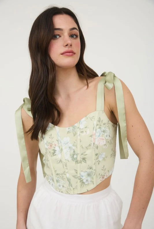 Sage Floral Corset Top