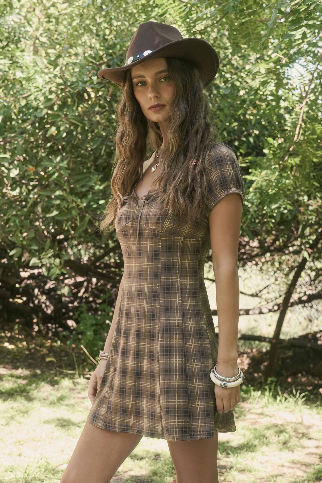 Plaid Lace Trim Mini Dress