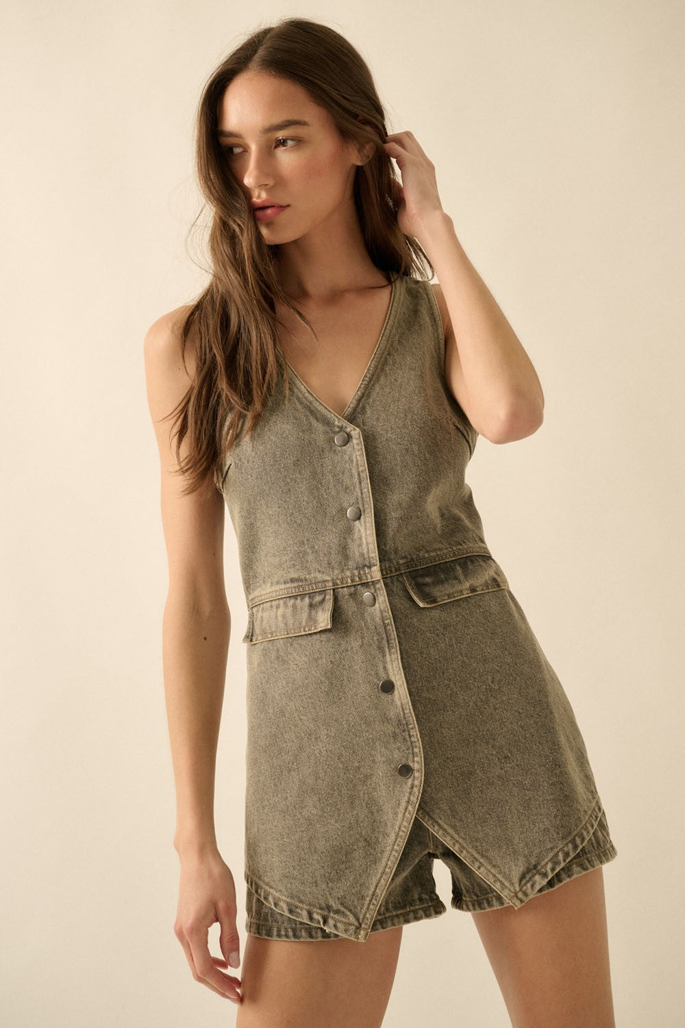 Grey Denim Vest Romper