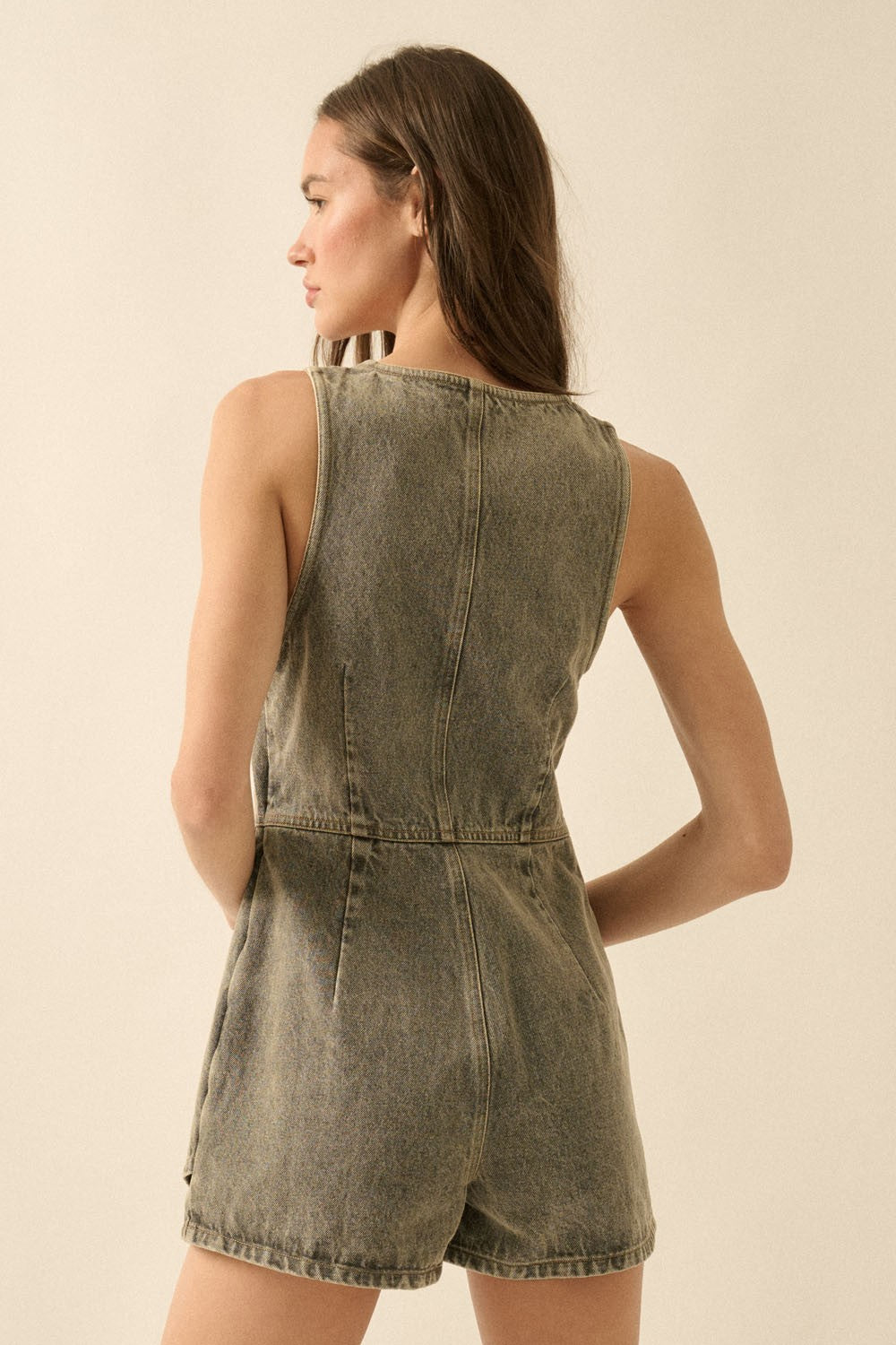 Grey Denim Vest Romper